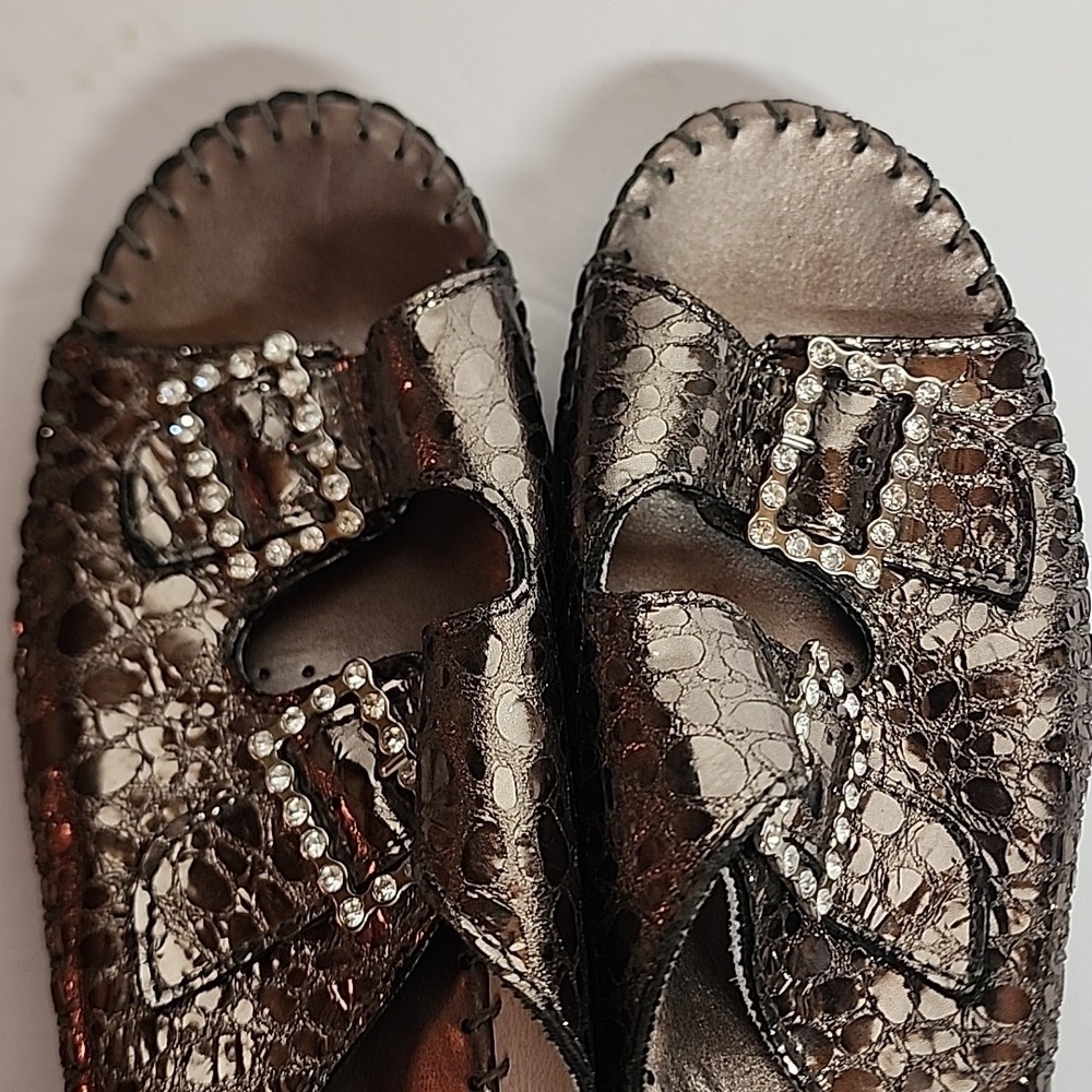 LA PLUME Made In Italy Leather Women's Metallic Slide Sandals Sz 39/US 8/8.5 - Picture 8 of 10